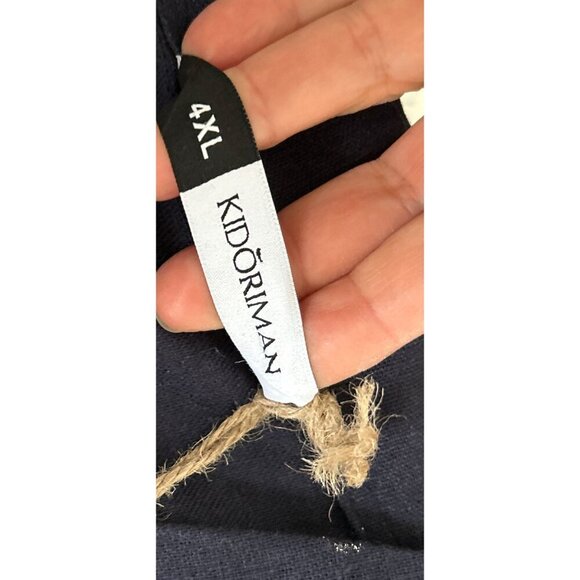 Kidoriman Tunic Linen & Cotton Navy Long Sleeve V-Neck Shirt With Buttoned Cuffs - Picture 7 of 7